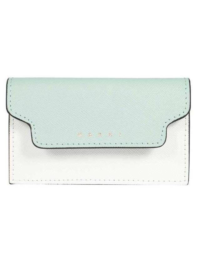 Logo Color Block Saffiano Card Wallet Tea Green - MARNI - BALAAN 1