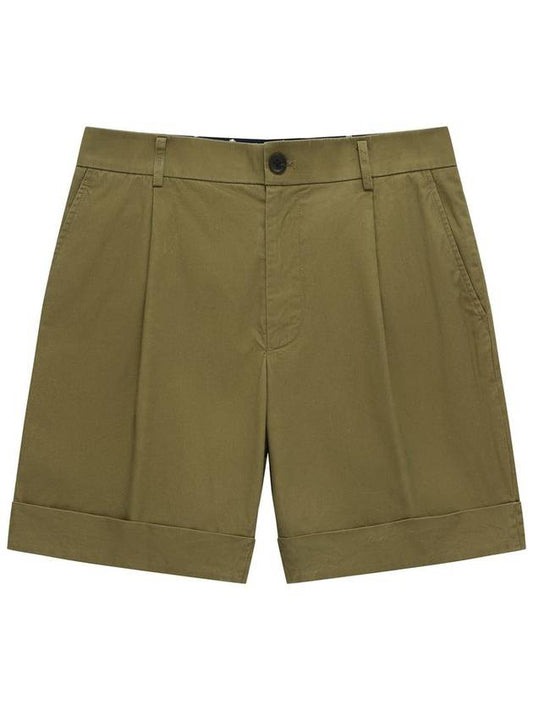 Men's Cotton One-Tuck Shorts Dark Olive SW23EPA02DA - SOLEW - BALAAN 2