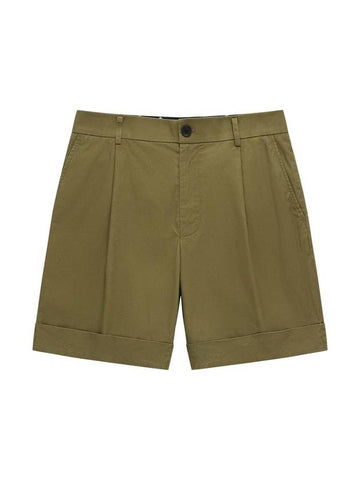 Men's Cotton One-Tuck Shorts Dark Olive SW23EPA02DA - SOLEW - BALAAN 1