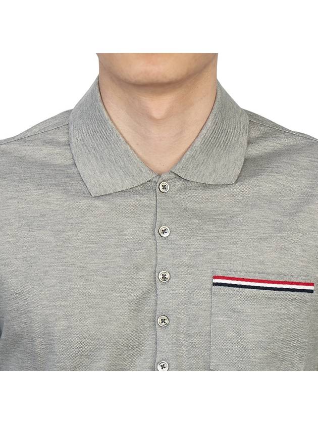 Men's Three Stripes Pocket Mercerized Short Sleeve Polo Shirt Light Grey - THOM BROWNE - BALAAN 7