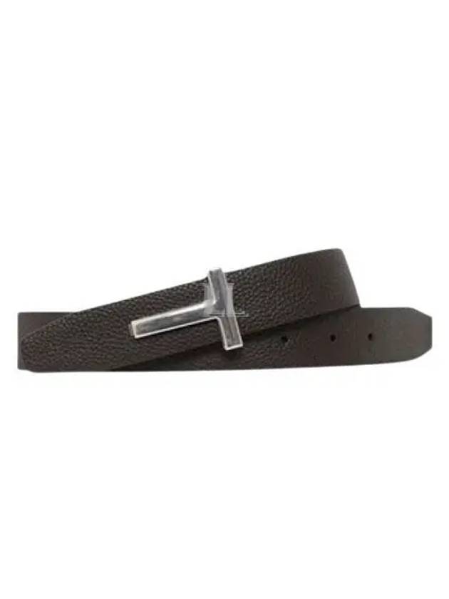 Silver Hardware T Logo Reversible Leather Belt Brown - TOM FORD - BALAAN 2