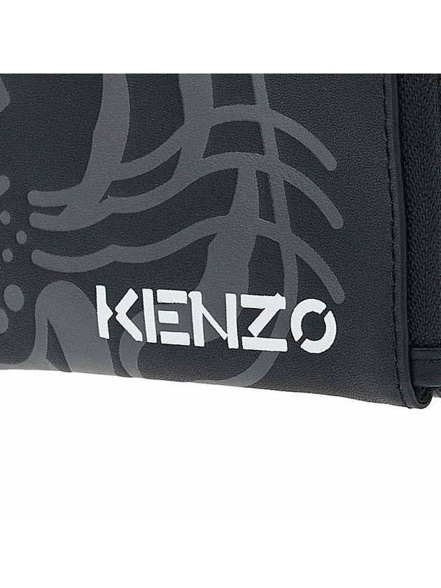 Tiger Logo Zipper Leather Card Wallet Black - KENZO - BALAAN 7