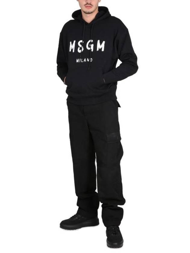 Milano Brushed Logo Cotton Hoodie Black - MSGM - BALAAN 4