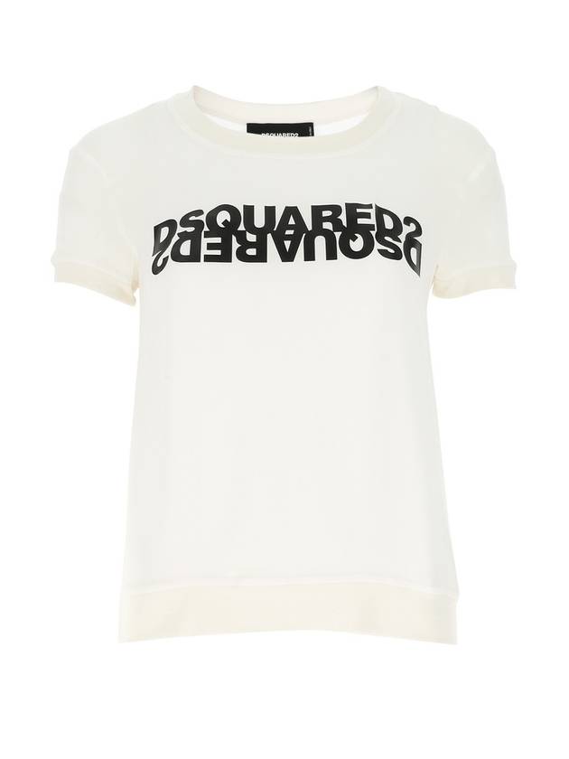 Women's Logo Silk Short Sleeve T-Shirt White - DSQUARED2 - BALAAN 1