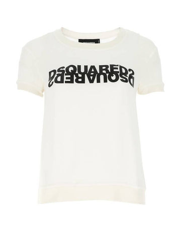 Women's Logo Silk Short Sleeve T-Shirt White - DSQUARED2 - BALAAN 1