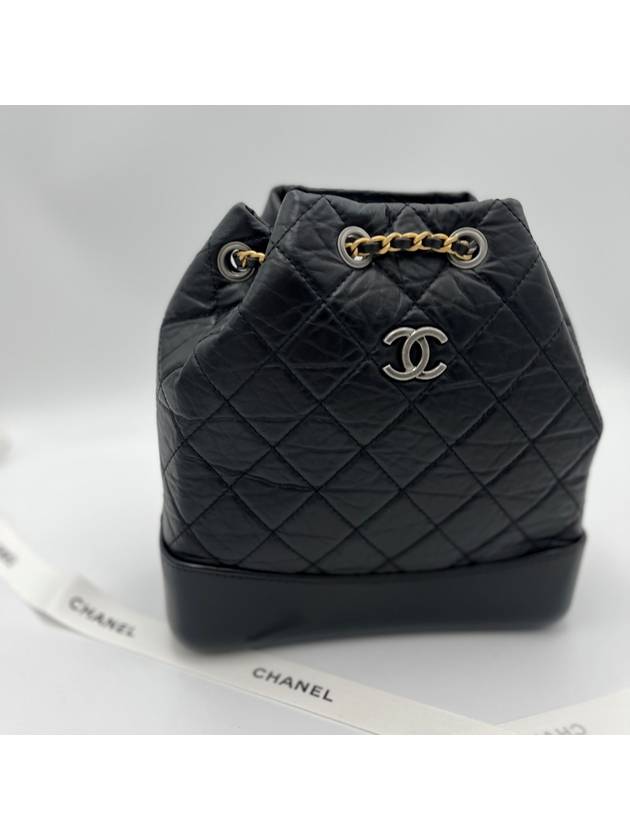 Aged Calfskin Small Gabrielle Backpack Black - CHANEL - BALAAN 4