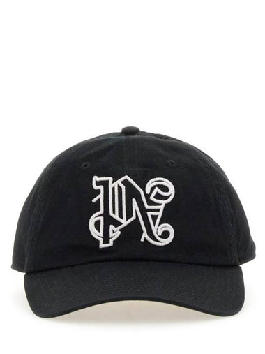 Embroidered Monogram Base Ball Cap Black - PALM ANGELS - BALAAN 1