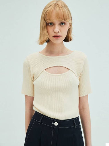 Cut Out Short Sleeve Slim Knit Cream - OPENING SUNSHINE - BALAAN 1