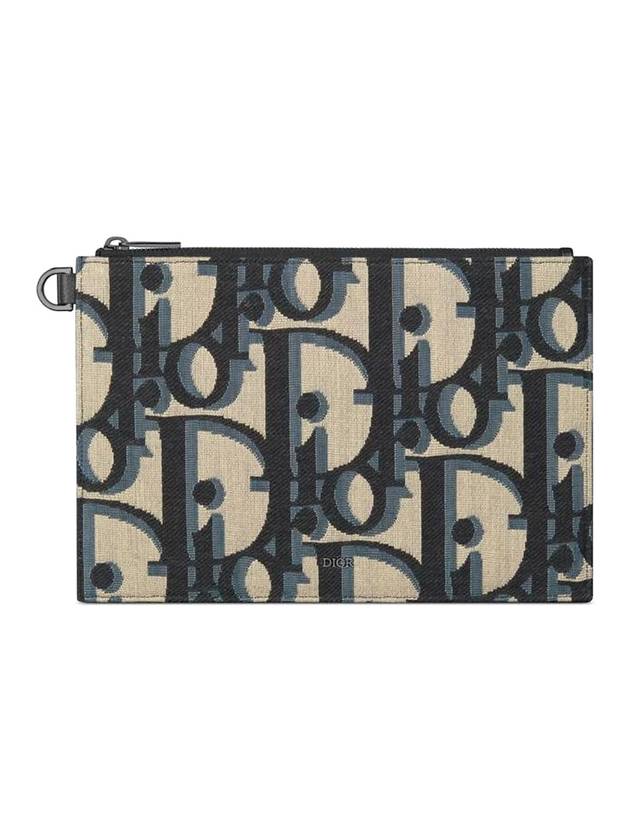 Maxi Oblique Jacquard A5 Pouch Bag Black Beige - DIOR - BALAAN 1