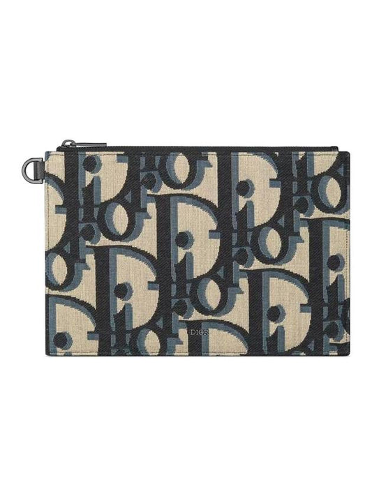 Maxi Oblique Jacquard A5 Pouch Bag Black Beige - DIOR - BALAAN 1