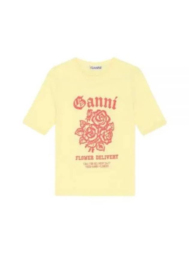 Cotton Flower Logo Short Sleeve T-Shirt Yellow - GANNI - BALAAN 2