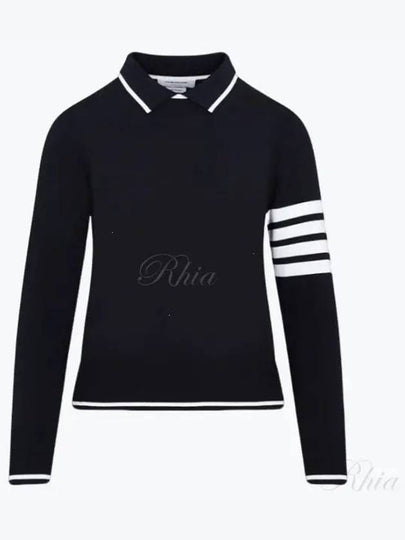 Women's Tipping Jersey Viscose Polo Shirt Navy - THOM BROWNE - BALAAN 2