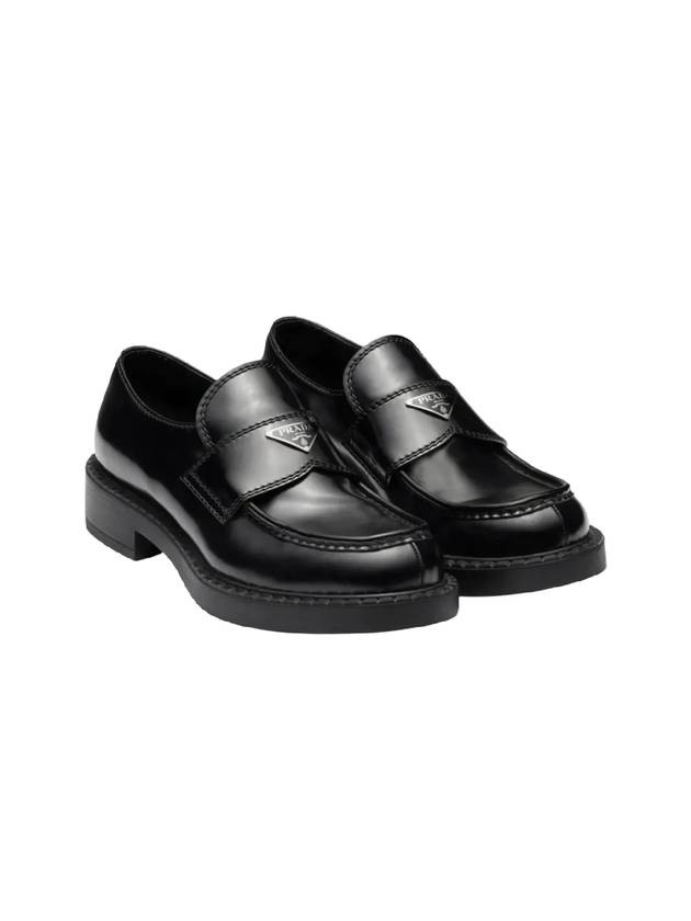 Chocolate Brushed Leather Loafers Black - PRADA - BALAAN 3