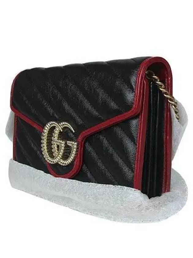 573807 GG gold logo black leather Marmont mini chain cross bag - GUCCI - BALAAN 3