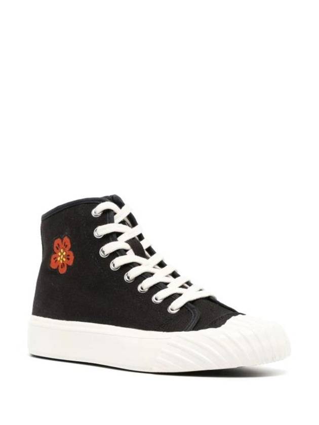 School Bokeh Flower Embroidered Cotton High Top Sneakers Black - KENZO - BALAAN 3