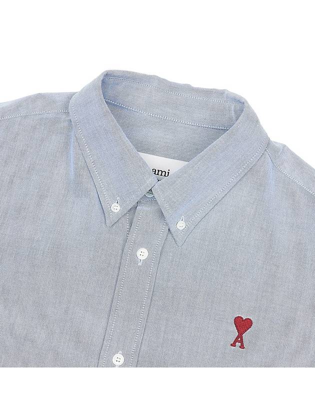 Men's Boxy Fit Embroidered Logo Short Sleeve Shirt Blue - AMI - BALAAN 9