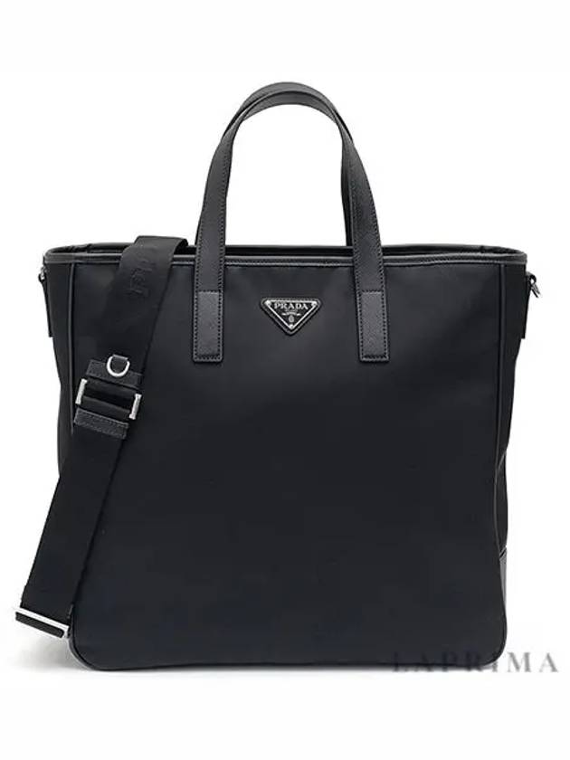 triangle logo saffiano tote bag black - PRADA - BALAAN.