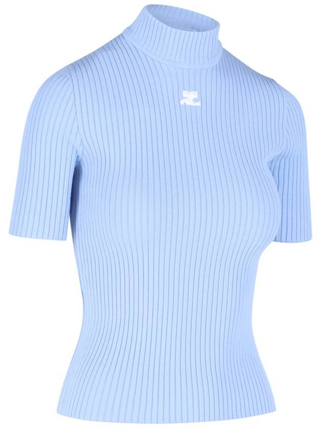 Re-Edition Short Sleeves Rib Knit Top Blue - COURREGES - BALAAN 4