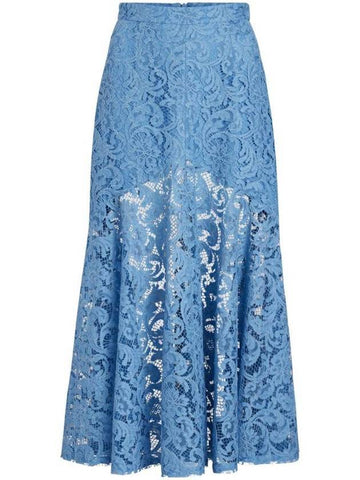 Midi Mermaid Organic Cotton Blend Lace A-Line Skirt Airy Blue - PATOU - BALAAN 1