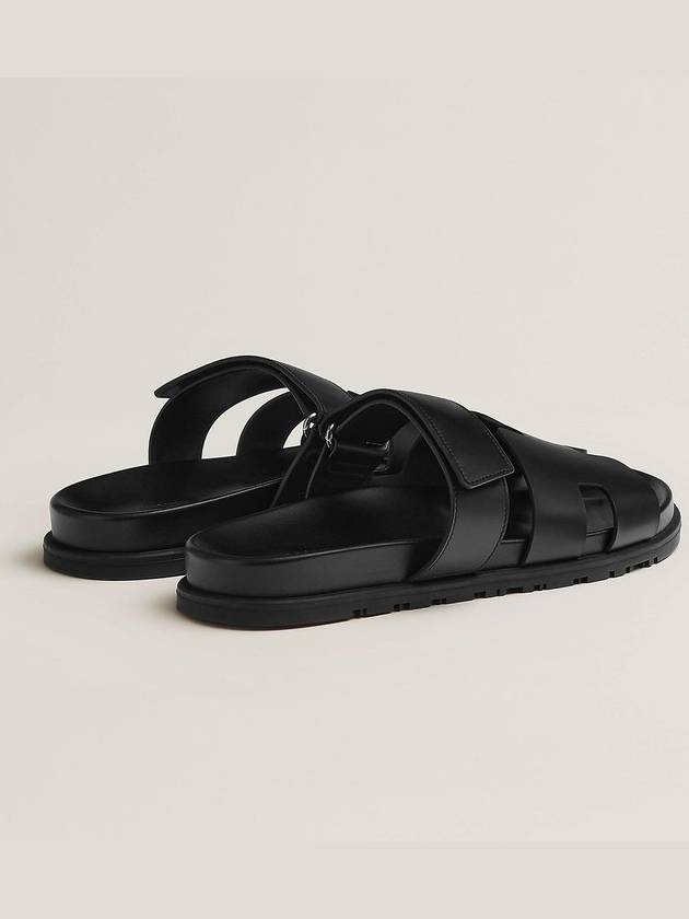 Hermes Chypre H Logo Calfskin Sandals Black - HERMES - BALAAN 4