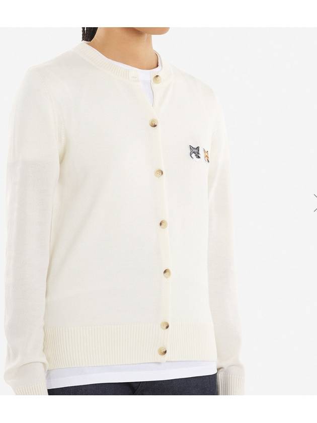 Double Fox Head Patch Round Neck Cardigan Ecru - MAISON KITSUNE - BALAAN 5