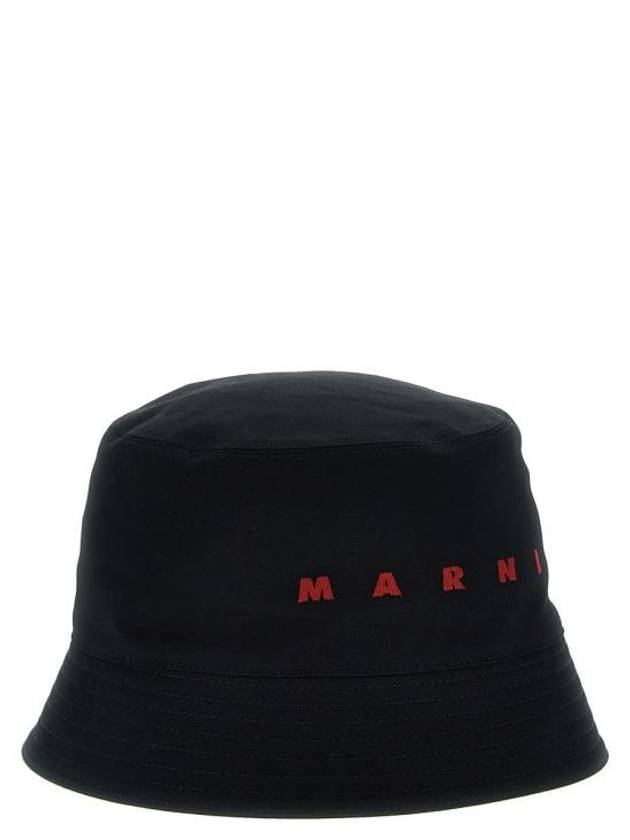 Embroidered Logo Cotton Bucket Hat Black - MARNI - BALAAN 3