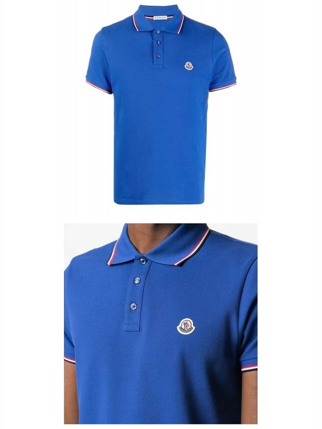 stripe trimming logo short sleeve PK shirt blue - MONCLER - BALAAN.