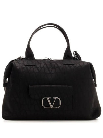 V Logo Zip-Up Tote Bag Black - VALENTINO - BALAAN 1