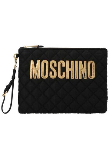 Gold Logo Quilted Clutch Bag Black - MOSCHINO - BALAAN 1