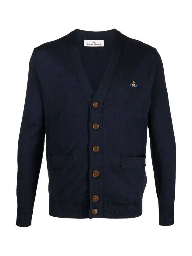 ORB Embroidery Logo V Neck Cardigan Navy - VIVIENNE WESTWOOD - BALAAN 3