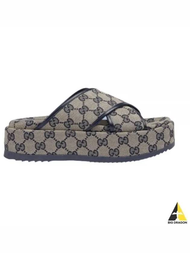 GG Platform Canvas Slippers Beige Blue - GUCCI - BALAAN 2