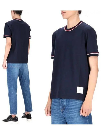 RWB Trimmed Cotton Short Sleeve T-Shirt Navy - THOM BROWNE - BALAAN 2