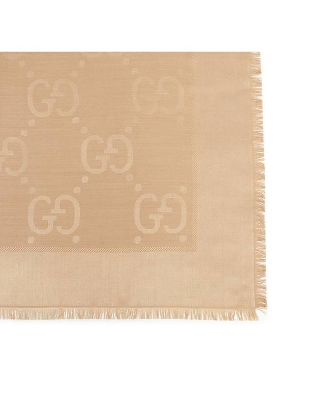 GG jacquard silk wool muffler beige - GUCCI - BALAAN.