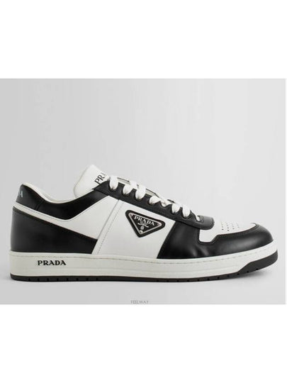 Men's Downtown Triangle Logo Leather Low Top Sneakers White Black - PRADA - BALAAN 2