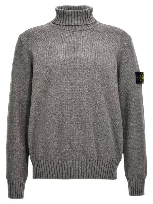 Wappen Patch Loose Fit Cotton Turtleneck Grey - STONE ISLAND - BALAAN 1