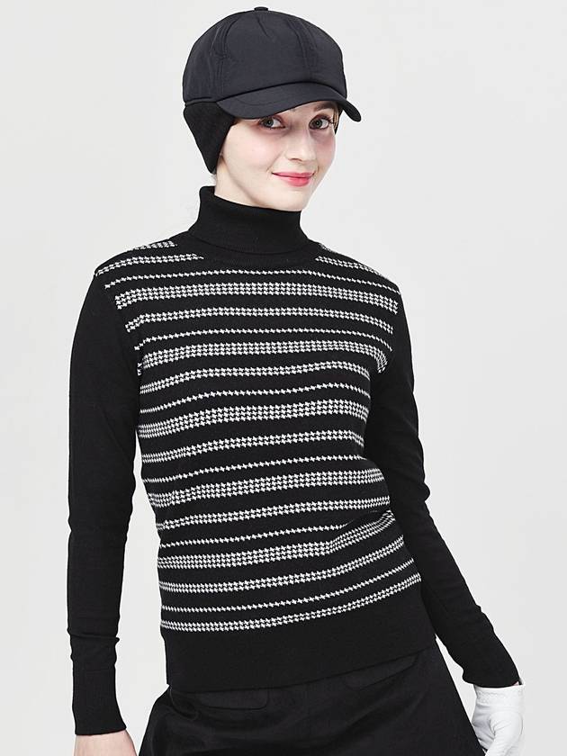 Women’s Houndstooth Double-sided Jacquard Black Turtleneck Knit DO6222TL21 - DOYOUKNOWMC GOLF WEAR - BALAAN 3