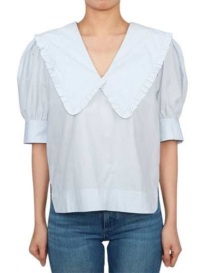 V Neck Blouse Blue - GANNI - BALAAN 2