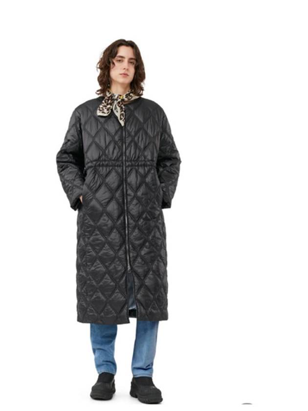 Diamond Quilted Zip Up Single Coat Black - GANNI - BALAAN 4