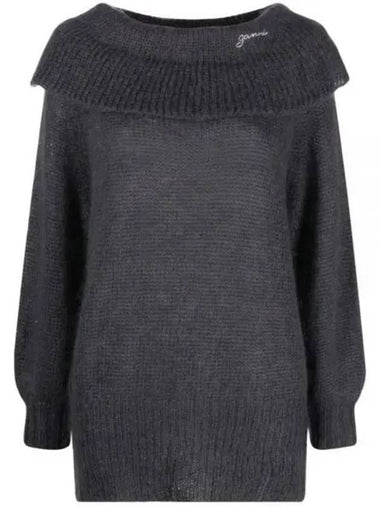 Women s off shoulder knit dark gray K1743 - GANNI - BALAAN 1