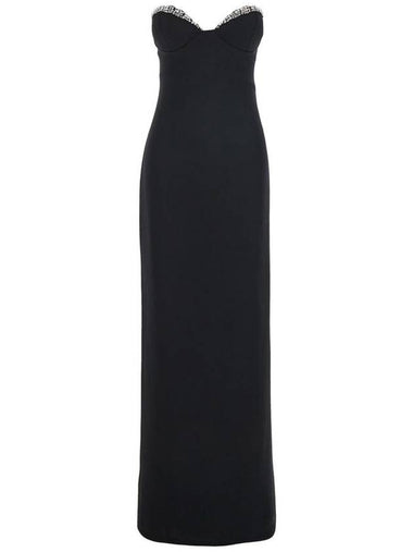 'Jessalin' Black Long Dress With Heart-Shaped Neckline And Crystals Decorations In Polyester Woman - RETROFETE - BALAAN 1