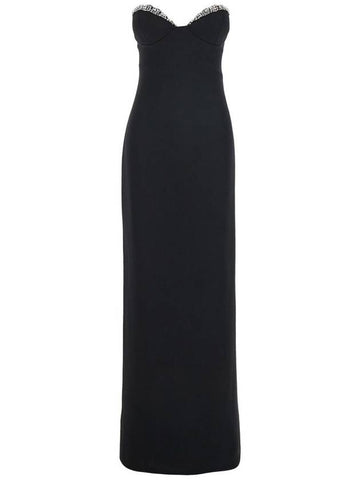 'Jessalin' Black Long Dress With Heart-Shaped Neckline And Crystals Decorations In Polyester Woman - RETROFETE - BALAAN 1