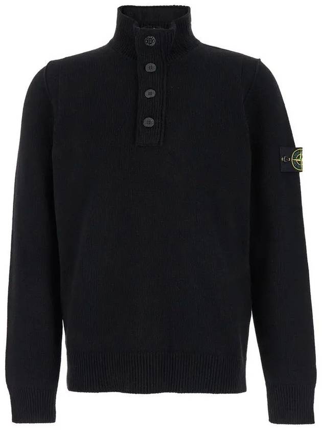 Wappen Patch Half Button Lambswool Knit Top Black - STONE ISLAND - BALAAN 2