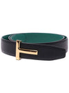 T Logo Reversible Leather Belt Black Green - TOM FORD - BALAAN 4