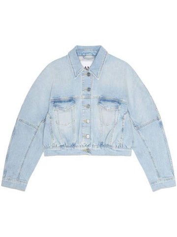 Cropped Denim Jacket Light Blue - GANNI - BALAAN 1