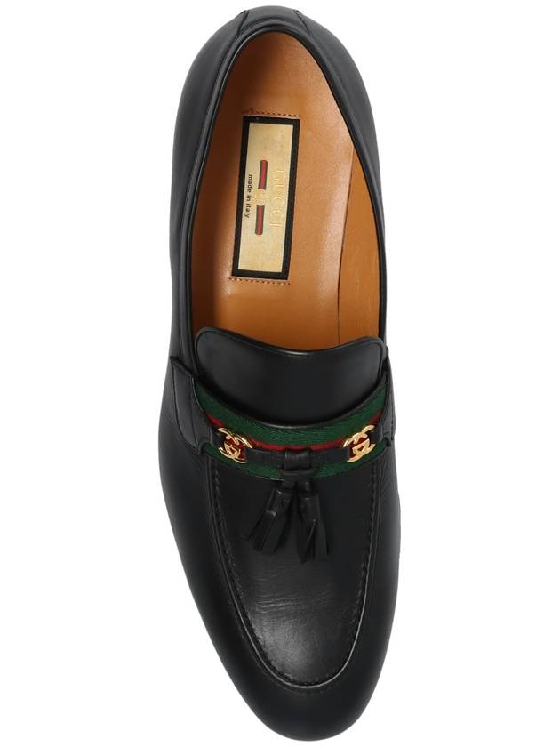 Men's Web Interlocking G Embellished Tassel Loafers Black - GUCCI - BALAAN 7