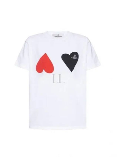 Logo Double Heart Print Short Sleeve T-Shirt White - VIVIENNE WESTWOOD - BALAAN 2