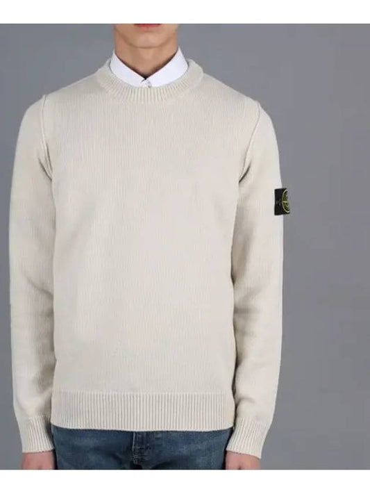 Logo Patch Crew Neck Wool Knit Top Off-White - STONE ISLAND - BALAAN 2