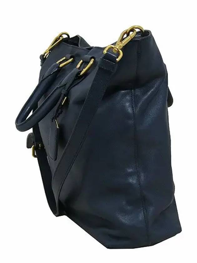 BN1713 Navy color SOFT CALF gold logo tote bag shoulder strap 2WAY - PRADA - BALAAN 3