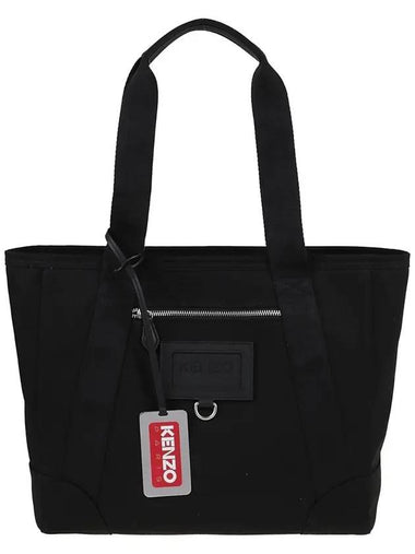 Paris Logo Strap Large Cotton Tote Bag Black - KENZO - BALAAN 1