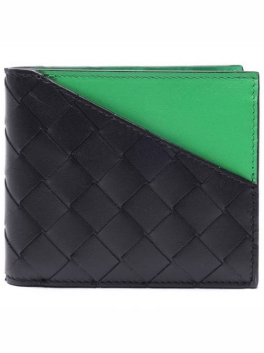 Intrecciato Two-Tone Half Wallet Black Green - BOTTEGA VENETA - BALAAN.